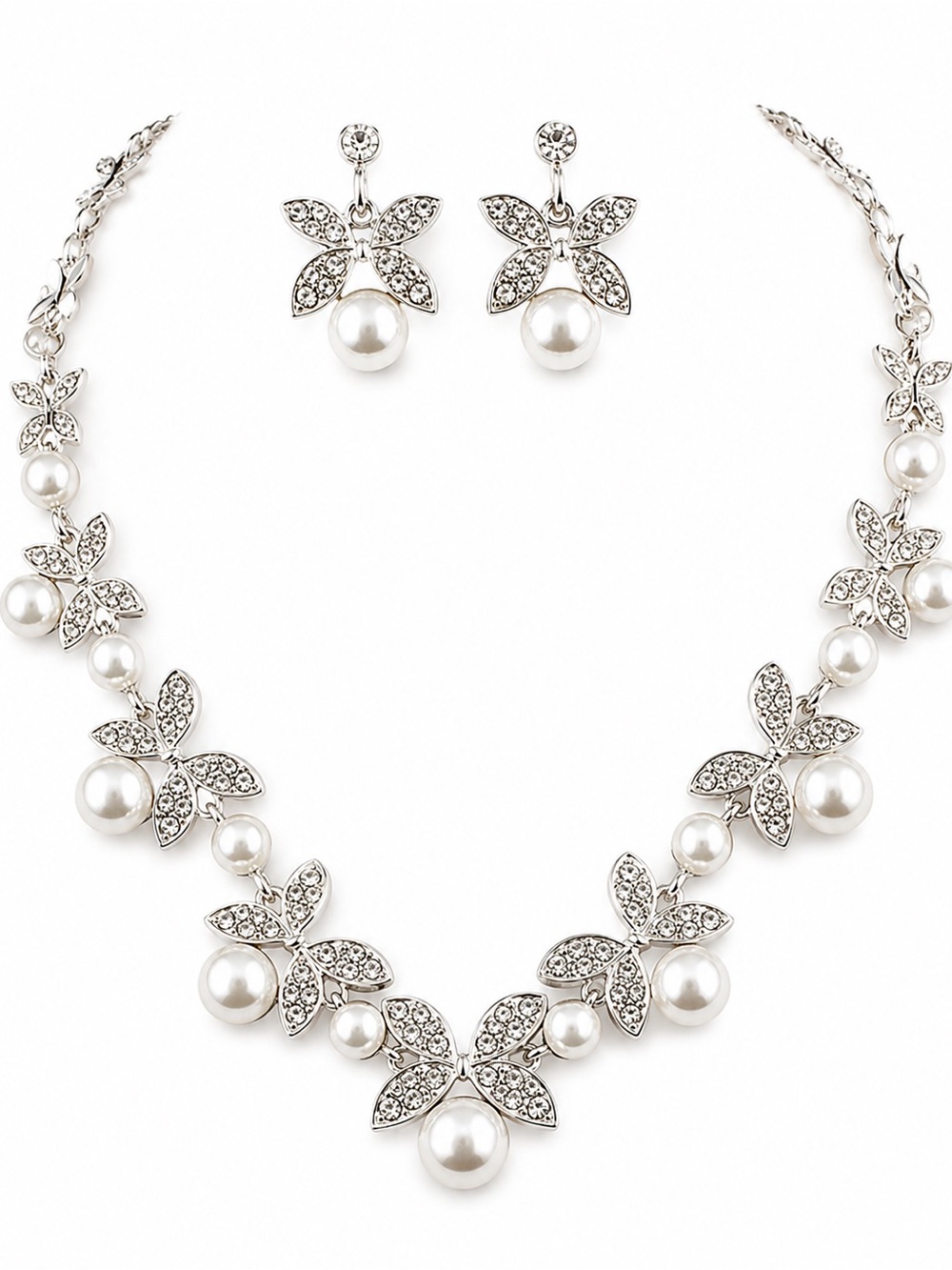 Necklace & Earrings Set Silver & Faux Pearl NWT
